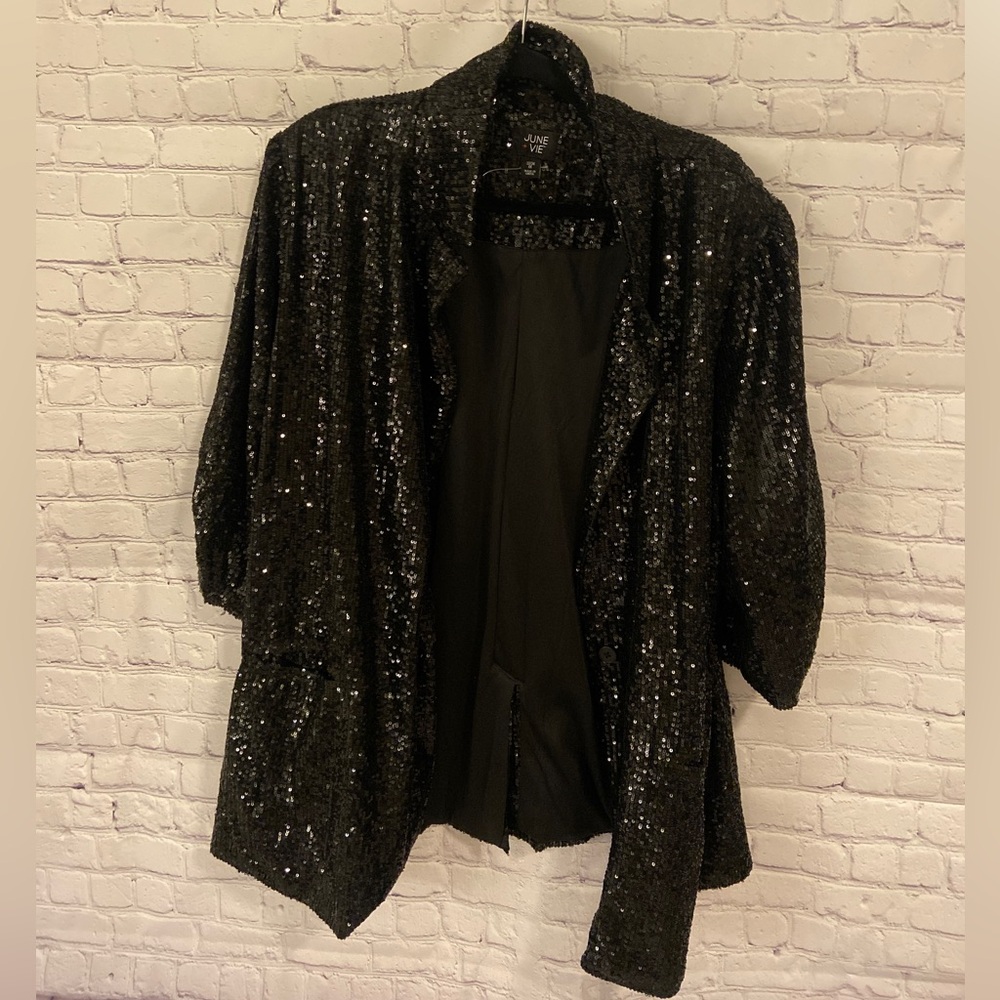 1X Holiday Black Sequin Jacket. June+Vie